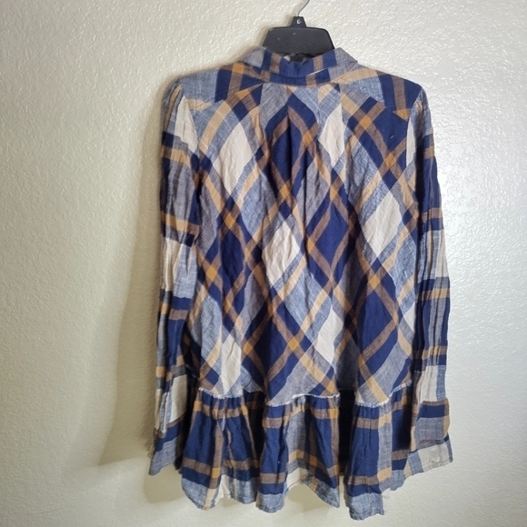 Free People Peppy in Plaid Button Up Blouse Top Ruffle sz S - Picture 8 of 8